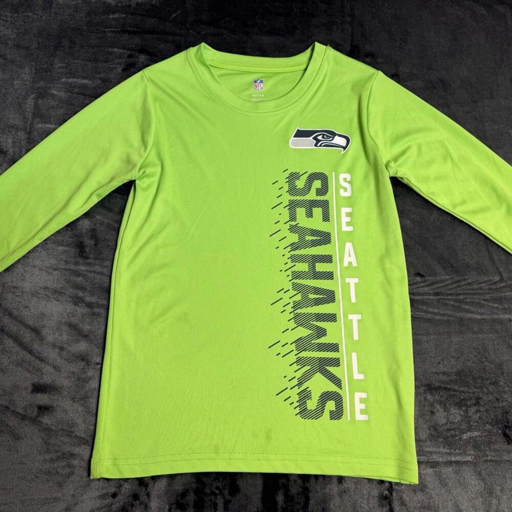 Seattle Seahawks Neon Green Rash Guard Long Sleeve Swim Shirt Youth Small 8